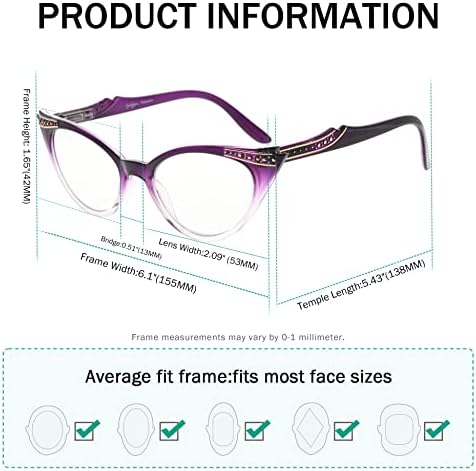 Eyekepper Womens 3 Pairs Reading Glasses Ladies' Vintage Cat Eye Readers (Black/Tortoise/Purple Transparent, 1.75)