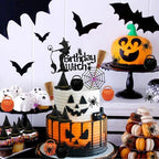 Morofme 13pcs Witch Cake Topper Halloween Cake Decoration Halloween Witch Cakes Decorations Black Themed Cupcake Toppers Hat Broom Spider Web Glitter Happy Birthday Decor for Scary Party Supplies