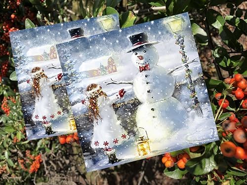 20-ct 13x13 Christmas Napkins for Decoupage - Snowman Winter Cocktail Napkins for Kids - Beautiful Paper Napkins With Cute Girl Embrace Design