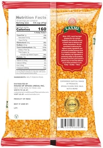 Laxmi Toor Dal, Traditional Indian Split Pigeon Peas - 2lb Bag