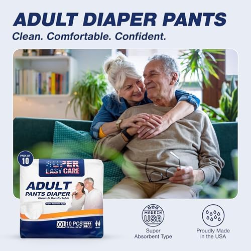 Super Easy Adult Diapers XXL (10 Count) | High Absorbency Leakproof Incontinence Pants for Men & Women | Overnight Protection | Soft, Breathable, Comfortable Fit | Pull-Up Diapers