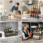 Coffee Syrup Rack Organizer, Syrup Bottle Holder Stand for Coffee Bar, 2-Tier 6 Bottles Storage Shelves for Syrup, Wine, Dressing for Kitchen Countertop (6 Bottles Black)