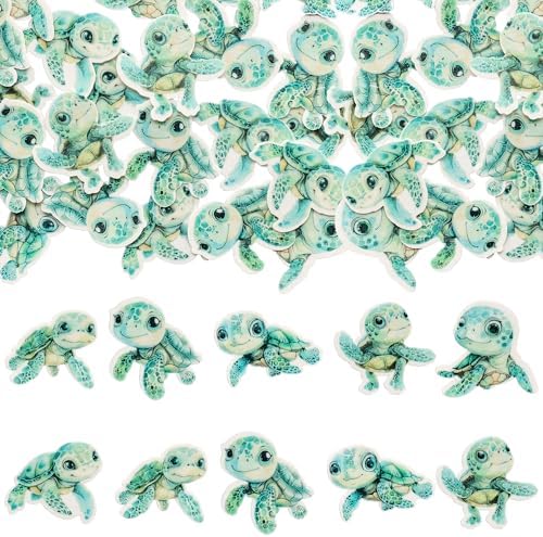 Gyufise 54Pcs Turtle Cupcake Toppers Wafer Paper Turtle Cupcake Picks Edible Sea Turtle Cake Decorations for Under the Sea Animal Theme Baby Shower Birthday Party Supplies Blue