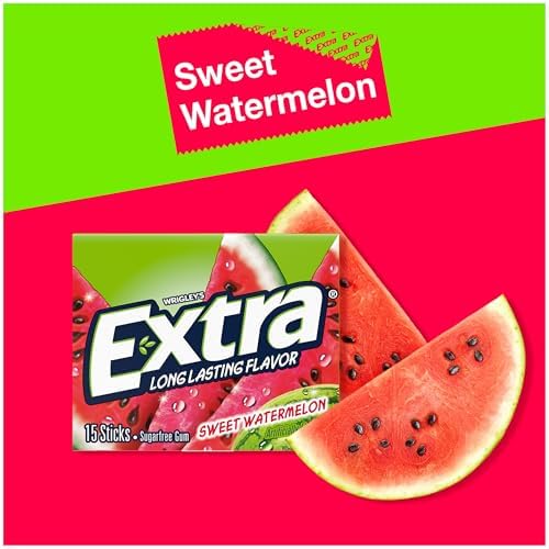 EXTRA Gum Sweet Watermelon Sugarfree, Bulk, Individually Wrapped, Long Lasting Fruit Gum Watermelon Flavor Perfect for Fresh Breath at School, Work & Travel 15 Count, Pack of 10