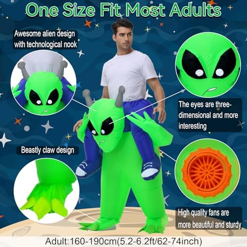 anroog Inflatable Alien Costume for Adult Blow Up Halloween Ride on Alien Costumes Suit for Men Women Funny Cosplay Party