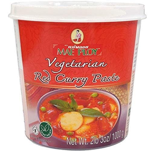 Mae Ploy Vegetarian Red Curry Paste with Authentic Thai Spices Like Shallots, Chili, Lemongrass, Galangal, Kaffir Lime, Garlic, No MSG, Preservatives Or Artificial Coloring (35 oz Tub)