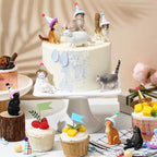 Colingmill 18 Pcs Cat Birthday Party Decorations Mini Birthday Hat Animal Figure Model Cake Toppers with Mini Hat for Birthday Party, Animals Themed Party