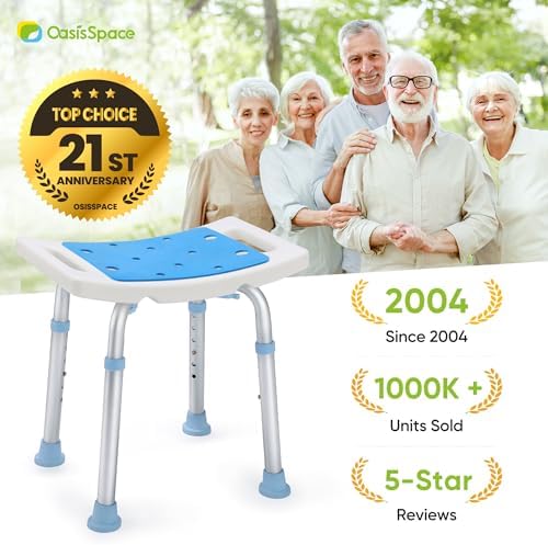 OasisSpace Shower Chair, Adjustable Bath Stool Chair for Inside Shower - Tool Free Anti-Slip Bench Bathtub Stool Seat with Durable Aluminum Legs for Elderly, Senior, Handicap & Disabled
