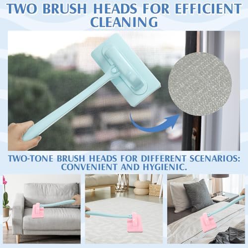 Chengu 8 Pcs Window Screen Cleaner & Track Cleaning Kit, Detachable Mesh Screen Cleaning Brushes Groove Brushes and Replacement Clean Cloths for Groove, Gaps, Sliding Door Track, Wet Dry Use