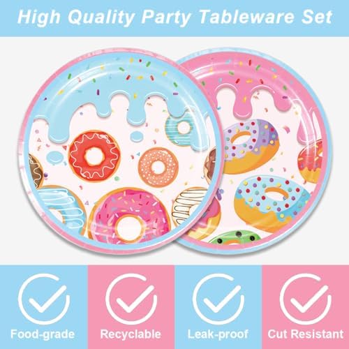 40Pcs Donut Plates and Napkins Birthday Party Decorations for 20 Guests - Donut First Birthday Tableware Set for Sweet One Donut Party Favors