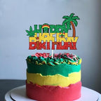 Reggae Happy Birthday Cake Topper - Jamaican Rastafari Palm Tree Grafitti Birthday Cake Decor - Summer Rasta Jamaican Music Themed Party Decorations