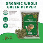 Jiva Organic Green Peppercorns Whole 3.5oz – Premium Ceylon Quality from Sri Lanka, All Natural, Dried, Steam Sterilized – Gourmet Peppercorns for Cooking, Pickling, Sauces & Brines