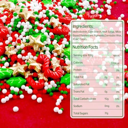Christmas Sprinkles, Edible Christmas Sugar Sprinkles for Cake Decorating, Cupcake, Cookies, Baking Cake Topper Decorations, Holiday Party Supplies, Cane, Star, Tree, 180g/ 6.35oz