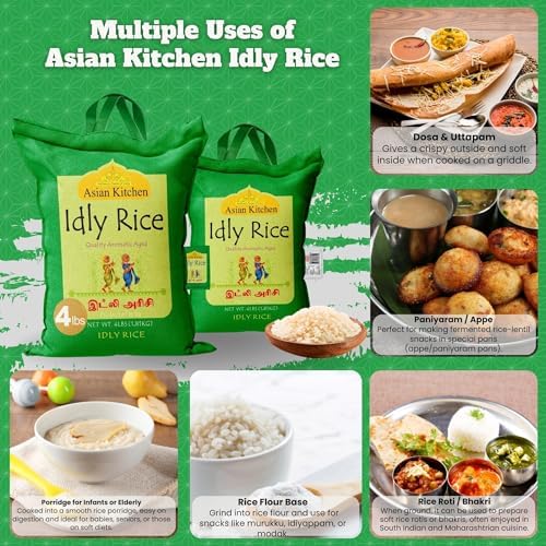 Asian Kitchen Idly (Idli) Rice 4-Pound Bag, 4lbs (1.81kg) Short Grain Rice ~ All Natural | Vegan | Indian Origin | Export Quality