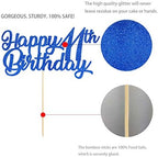 Blue Happy 11th Birthday Cake Topper, Royal Blue Glitter Cheers To 11 Years Party Cake Decorations, Supply