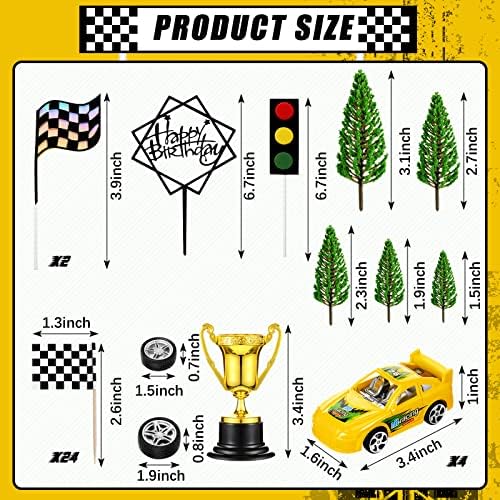 Yulejo 38 Pcs Racing Car Cake Decoration with Race Car Cake Topper Wheel Checkered Racing Flag Cupcake Topper Black Birthday Cake Topper Race Birthday Party Supplies Themed Party Favor for Kid