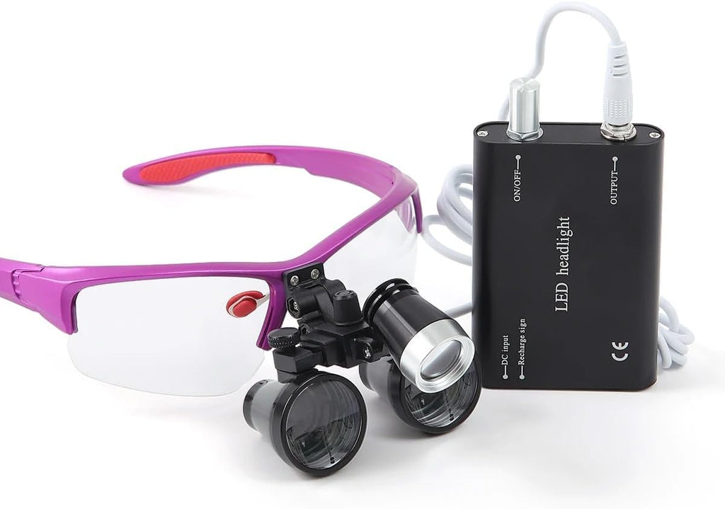 2.5X 3.5X Magnification Binocular Loupe Dental Loupes Surgical Magnifier with Light Medical Operation Magnifying Glasses Portable Headlight Headlamp (2.5X-R)