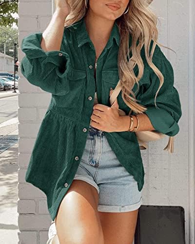 Tutorutor Womens Corduroy Shirts Casual Long Sleeve Button Down Blouses Tunic Babydoll Dress Loose Pocket Jacket Shackets