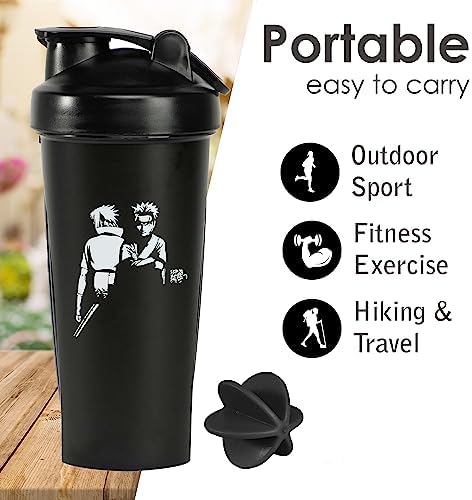 Senpai Designs Anime Shaker Bottle - 20 Ounce - Shaker Bottle with Shaker Ball - Nutrient Shake - Protein Shake, Meal Prep & Replacement - Gym Workout Bottle - Anime (Black)