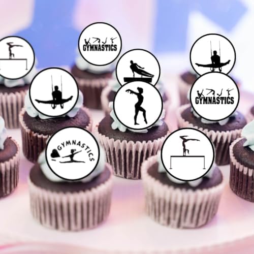 Gymnastics Edible Cupcake Toppers, Gymnastics Birthday Party Decorations for Cake Decorating, Tumble Edible Cake Decorations, Gymnast Party Favours Cookie Toppers, 48 x 3cm / 1.18 inch discs UNCUT
