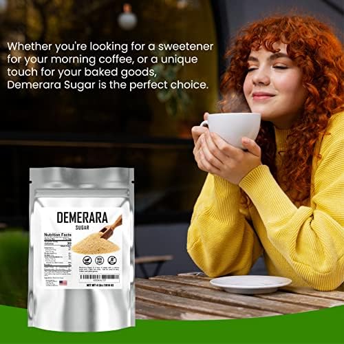 Bulk Demerara Sugar 4 lbs. Pure Unrefined Brown Crystals for Baking and Cooking. Value Size Bag.