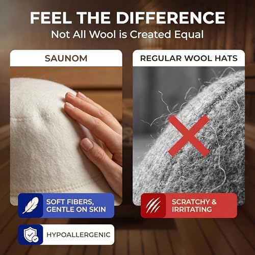 Wool Sauna Hat for Men and Women — 100% Natural Wool — Breathable, Itch-Free and Odor Resistant Sauna Cap — Ideal Banya Hat for Men