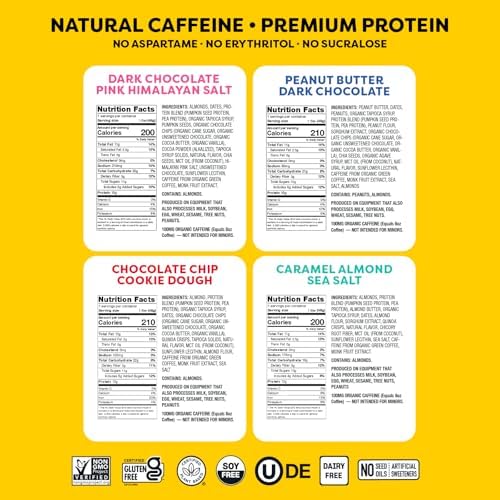Quantum Energy Square: Energy Bar with Caffeine & 10g Protein. Delicious Healthy Snack On The Go. (Vegan, Gluten-free, Soy-free, Dairy-free) (Variety 8-Pack)