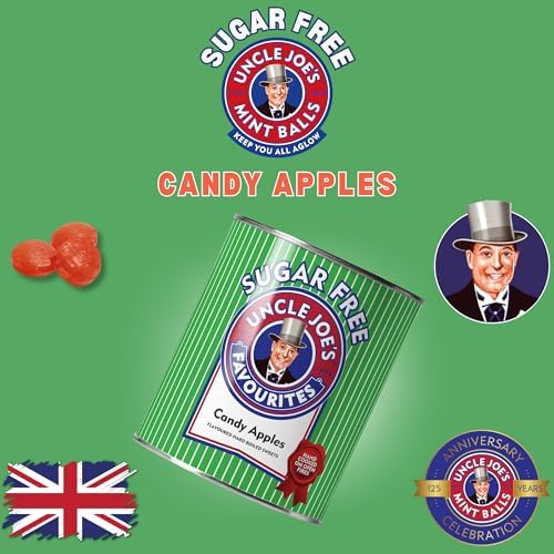 Uncle Joe’s Sugar Free Candy Apples 120g Tin (4.23oz) | British Hard Boiled Sweets | Individually Wrapped Zero Sugar Apple Hard Candy Gift Tin | Old Fashioned Treat, UK Confectionery from England