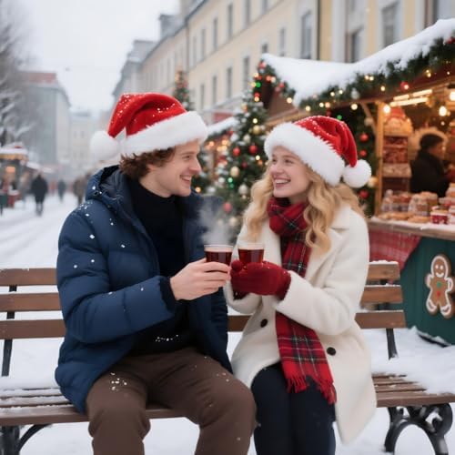 BSVI Christmas Hat, Santa Hat Holiday for Adults Unisex Velvet Comfort Extra Thicken Fur Xmas Hat for New Year Festive Party