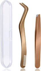 B&Qaugen False Eyelash Applicator Tool 2 pieces for Lash Clusters, Gold DIY Eyelash Tweezers Set (Golden,2pcs)