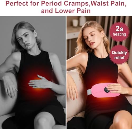 Cordless Portable Heating Pad, 3 Heat & 3 Massage Modes Wearable Warming Belt, Electric Belly and Back Heat Pad for Women Comfort, Fast Heating Waist Wrap for Home Office, Pink