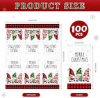 100Pcs Christmas Gnome Napkins, Disposable Holiday Dinner Paper Napkins for Xmas Party Supplies, 7.87 x 4.3 Inch