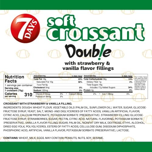 7Days Soft Croissant, Strawberry & Vanilla Croissant, Breakfast Pastry, Individually Wrapped On The Go Snack, Non-GMO, 2.65 Ounce (Pack of 6)