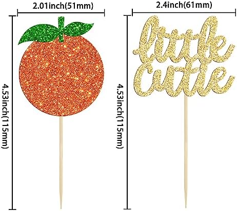Gyufise 24Pcs Little Cutie Cupcake Toppers Glitter Orange Cupcake Picks for Citrus Theme Baby Shower Kids Birthday Party Cake Decorations Supplies