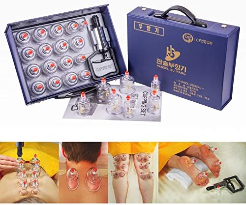Hansol Cupping Therapy Equipment Set with Pumping Handle 17 Cups (Made in Korea)