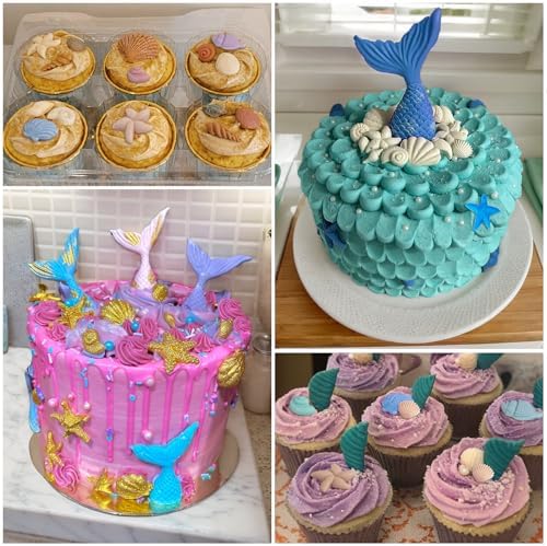 3 Pcs Marine Theme Silicone Molds, Fondant Cake Mold Seashell Starfish Conch Silicone Baking Mold Mermaid Tail Clay Molds for Cupcake Cake Decoration Chocolate Candy DIY Crafts Roxjaejae
