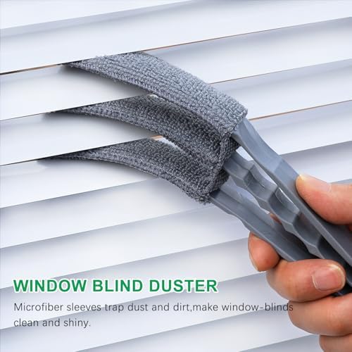 Window Blind Cleaner Duster Brush, 1 Brush with 4 Upgraded Microfiber Sleeves, Washable and Reusable, Blind Cleaner Tools for Window Blinds, Air Conditioner, Jalousie (Grey)