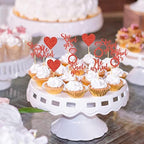 24 Pieces Red Glitter Engagement Cupcake Toppers He Asked She Said Yes Diamond Ring Heart Cupcake Picks for Wedding Bridal Shower Party Cake Decorations