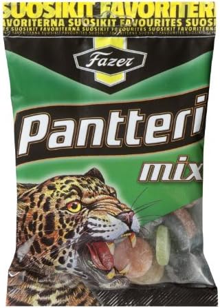 Fazer Pantteri ('Panther') Mix of Liquorice & Fruity Wine Gums Candy Bag 180g.