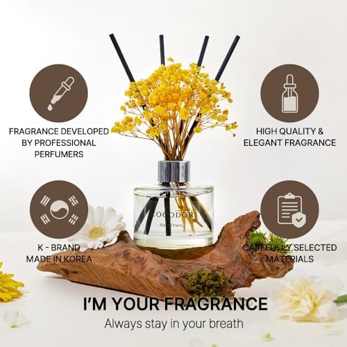 COCODOR Flower Reed Diffuser Set / 6.7oz / Gardenia/Scent Diffuser with Sticks Home Fragrance Reed Diffuser for Bathroom Shelf Decor for Women