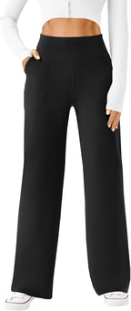 DLOODA Womens Wide Leg Yoga Pants Casual Work Dress Pants Lounge Sweatpants High Waist Comfy Loose Trousers with Pockets