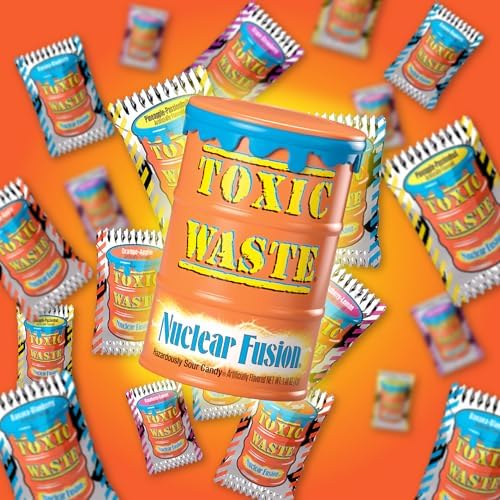 TOXIC WASTE - Nuclear Fusion Hazardously Sour Candy - Raspberry-Lemon, Pineapple-Passionfruit, Grape-Strawberry, Banana-Blueberry, & Orange-Apple Flavors - 1.48 oz. Drums - 3 Pack