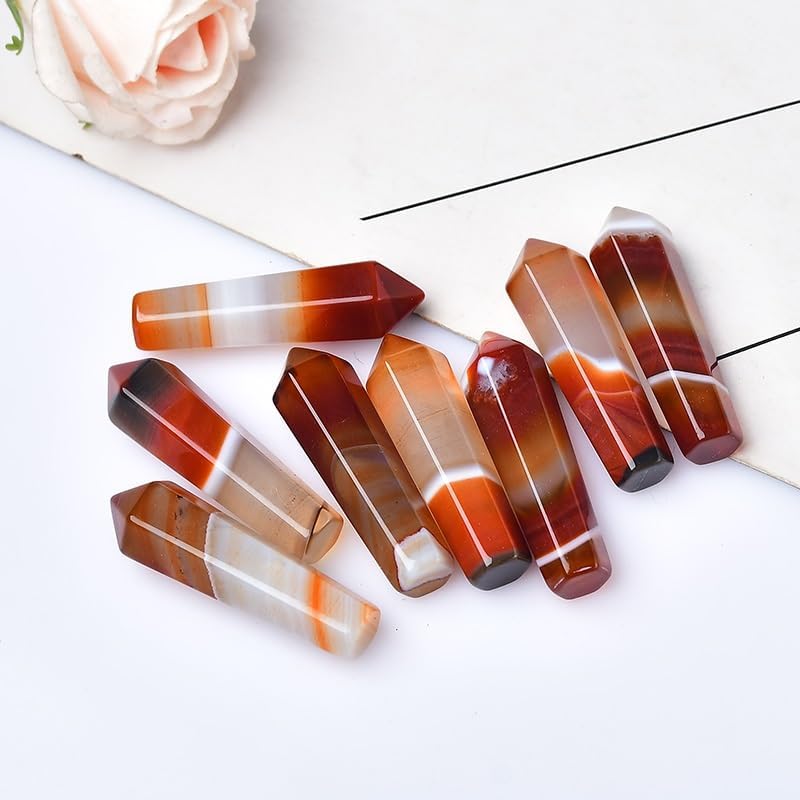 1PC Natural Carnelian Hexagonal Column Sardonyx Crystal Point Red Agate Healing Stone Tower Mineral Crystal