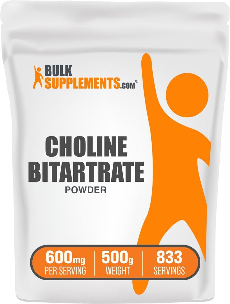 BulkSupplements.com Choline Bitartrate Powder - Choline Supplements - Unflavored & Gluten Free, 600mg per Serving, 500g (1.1 lbs) (Pack of 1)