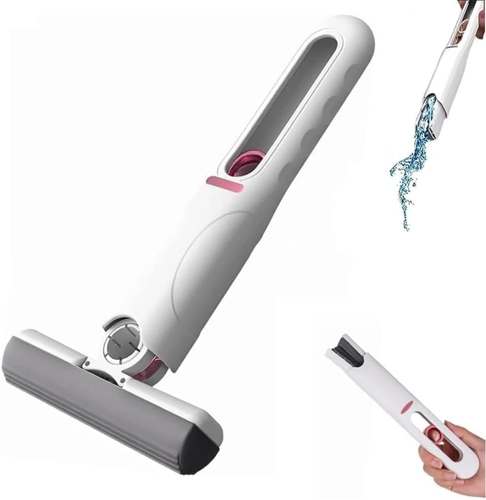 Portable Mini Mop - Self-Squeeze Mop, Wet & Dry Use, For Bathroom, Kitchen, Desktop, Glass, Living Room, Car (1 Sponge Head + 1 Squeeze Handle)