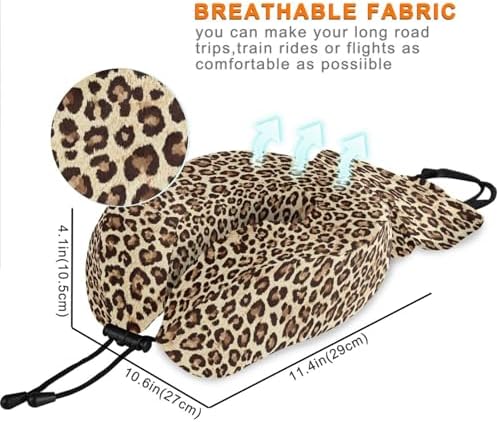 ALAZA Memory Foam Travel Pillow with Snap Clip Animal Leopard Print Geometric Brown Neck Pillow for Airplane Travel Kit, Soft Comfortable and Washable