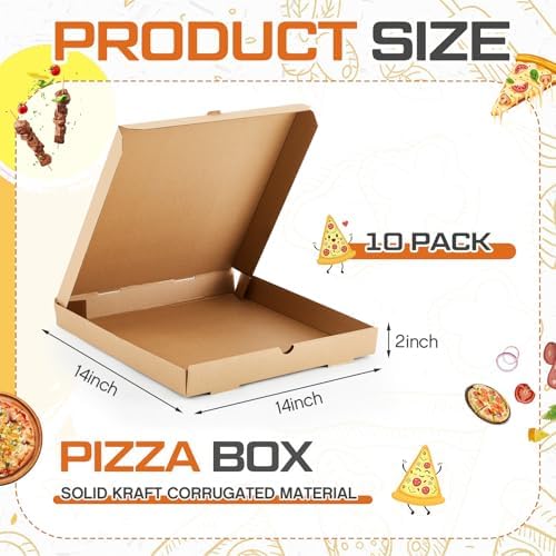 Fullhawl 10 Pcs Corrugated Pizza Boxes 14 x 14 Inches, Grease Resistant Kraft Takeout Containers Packing Boxes for Cake, Cookies, Food and Crafts