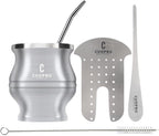 Cuopru Yerba Mate Cup - Mate Gourd Set Includes Double Walled Stainless Steel Tea Cup, Tea Shaper set, Bombilla Straws, Cleaning Brush (Silver)