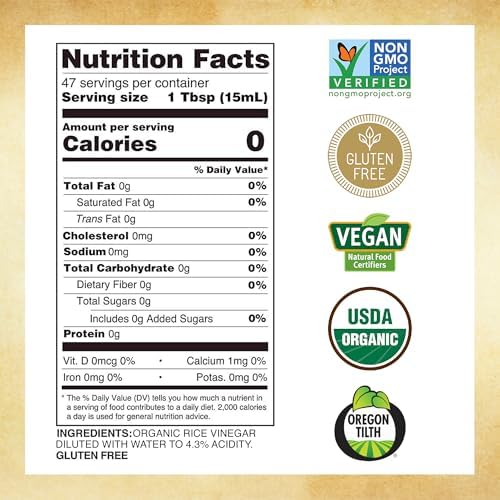 Marukan Organic Unseasoned Rice Vinegar for Enhancing Flavor & Cooking, USDA Organic, Marukan Rice Vinegar (24 fl oz)
