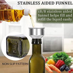 Gusnilo Glass Olive Oil Bottle - 250ml Second Generation Brown Oil & Vinegar Cruet with Pourers and Funnel - Olive Oil Carafe Decanter for Kitchen - (8.5 Oz Ounce)